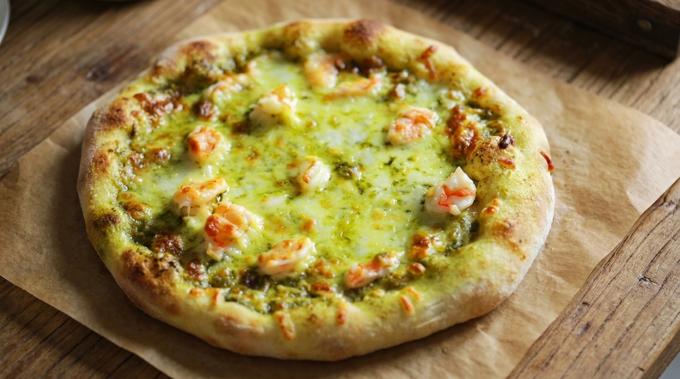 Pizza z pesto i krewetkami