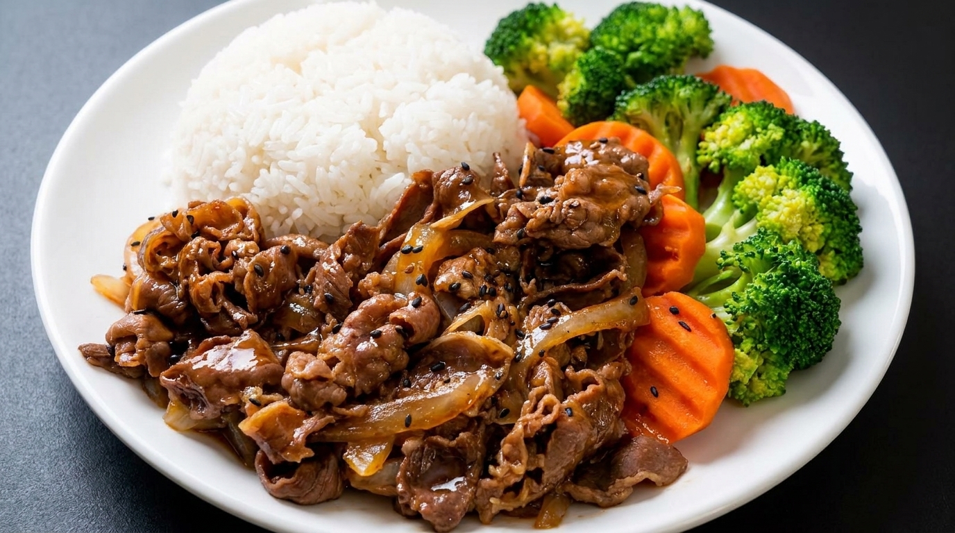 Łatwa domowa miska ryżu z wołowiną teriyaki