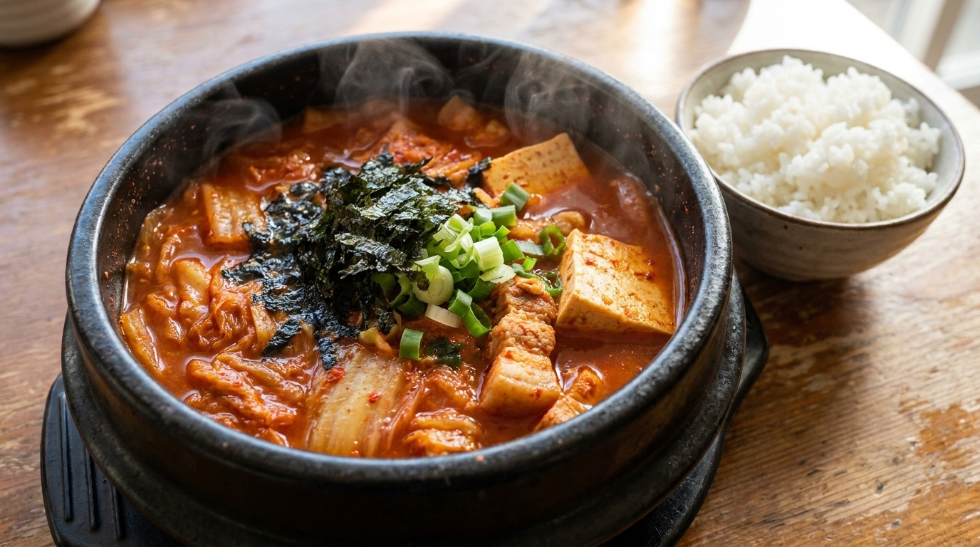 Pikantne koreańskie Kimchi Jjigae (Gulasz z kimchi)