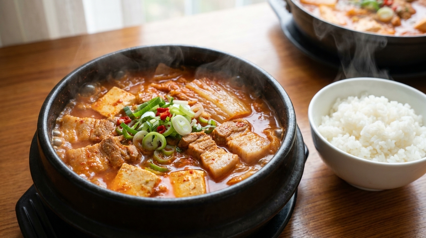 Tradycyjne Kimchi Jjigae (koreański gulasz z kimchi)