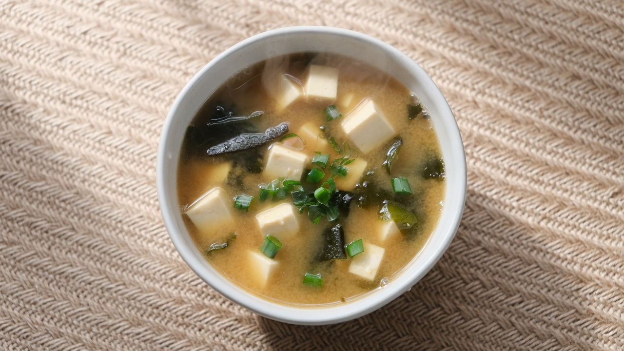 Niskokaloryczna zupa miso z tofu i wakame