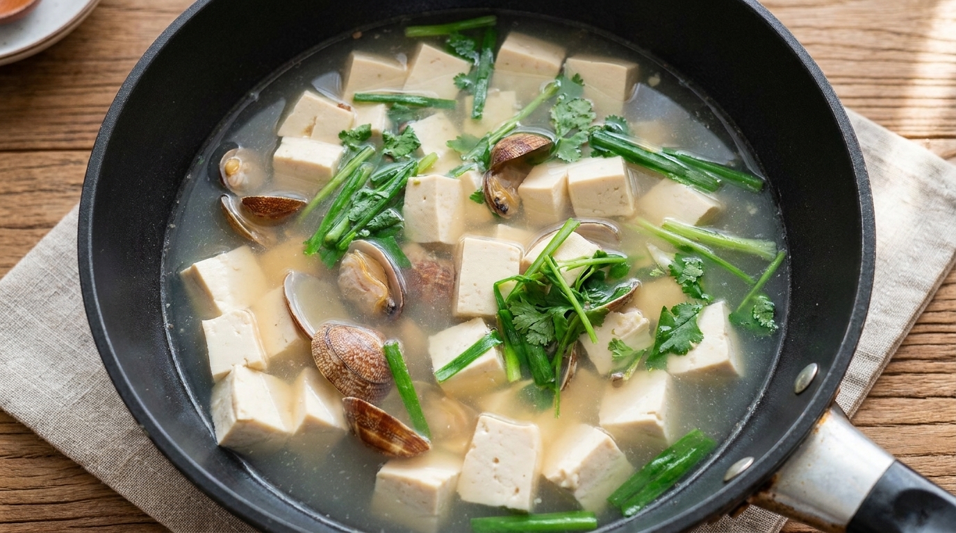Klasyczna zupa z małżami i tofu