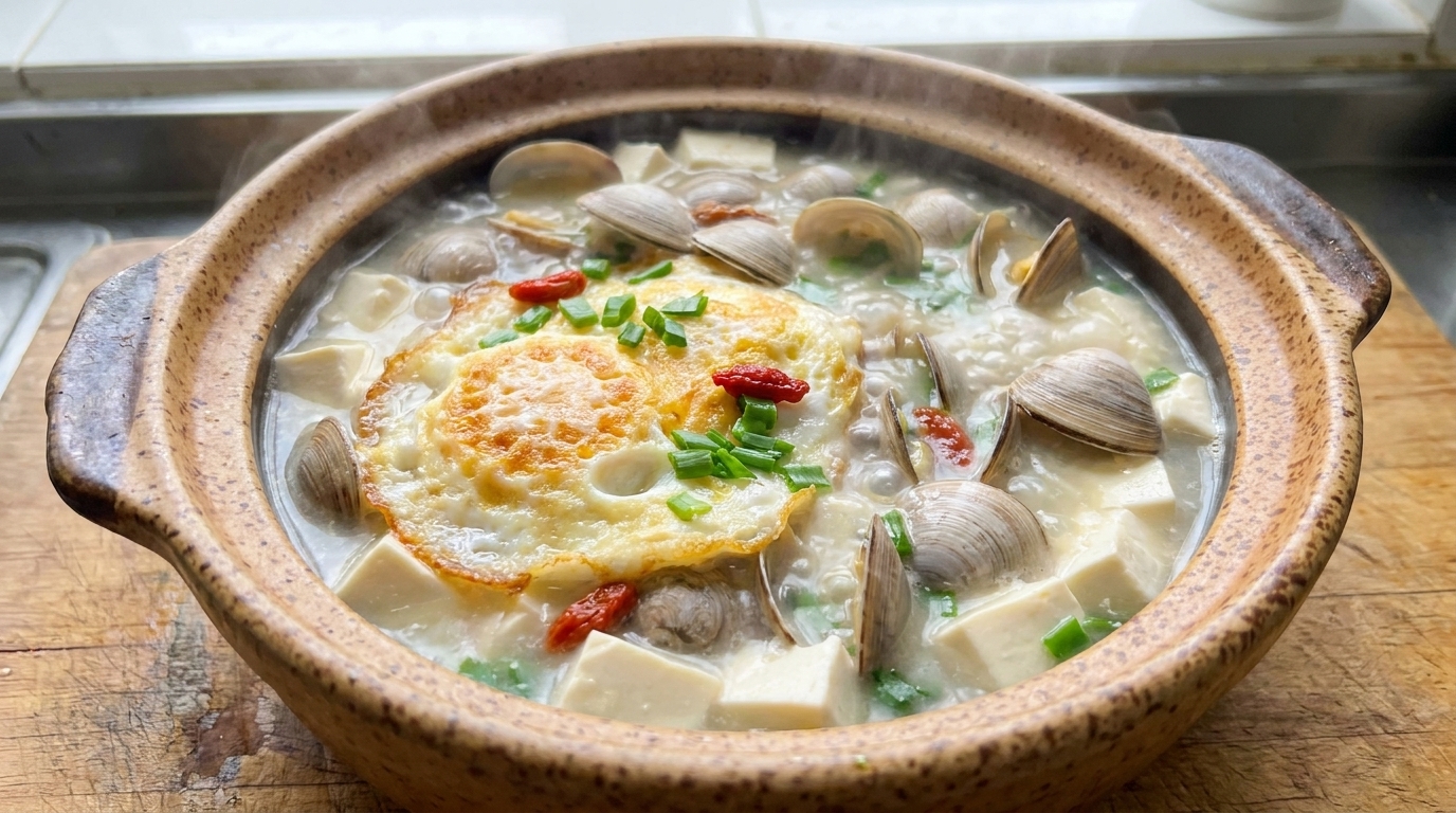 Zupa z małżami, tofu i jajkiem