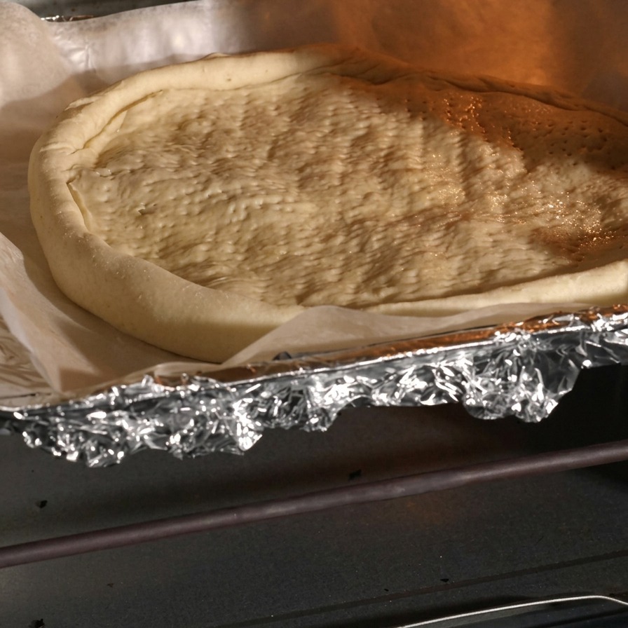 Podpieczony spód pizzy przygotowany do dekoracji.
