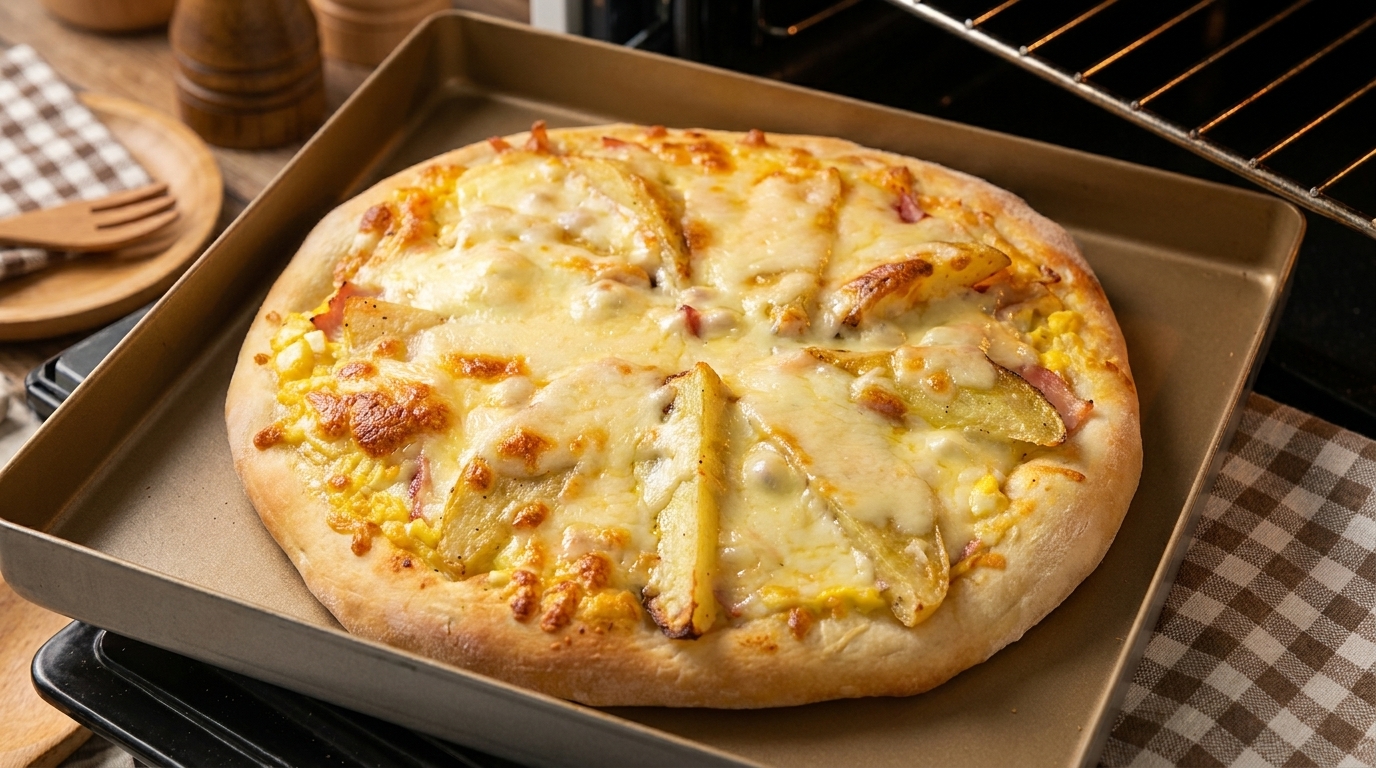 Pizza z klinami ziemniaczanymi i kremową sałatką jajeczną