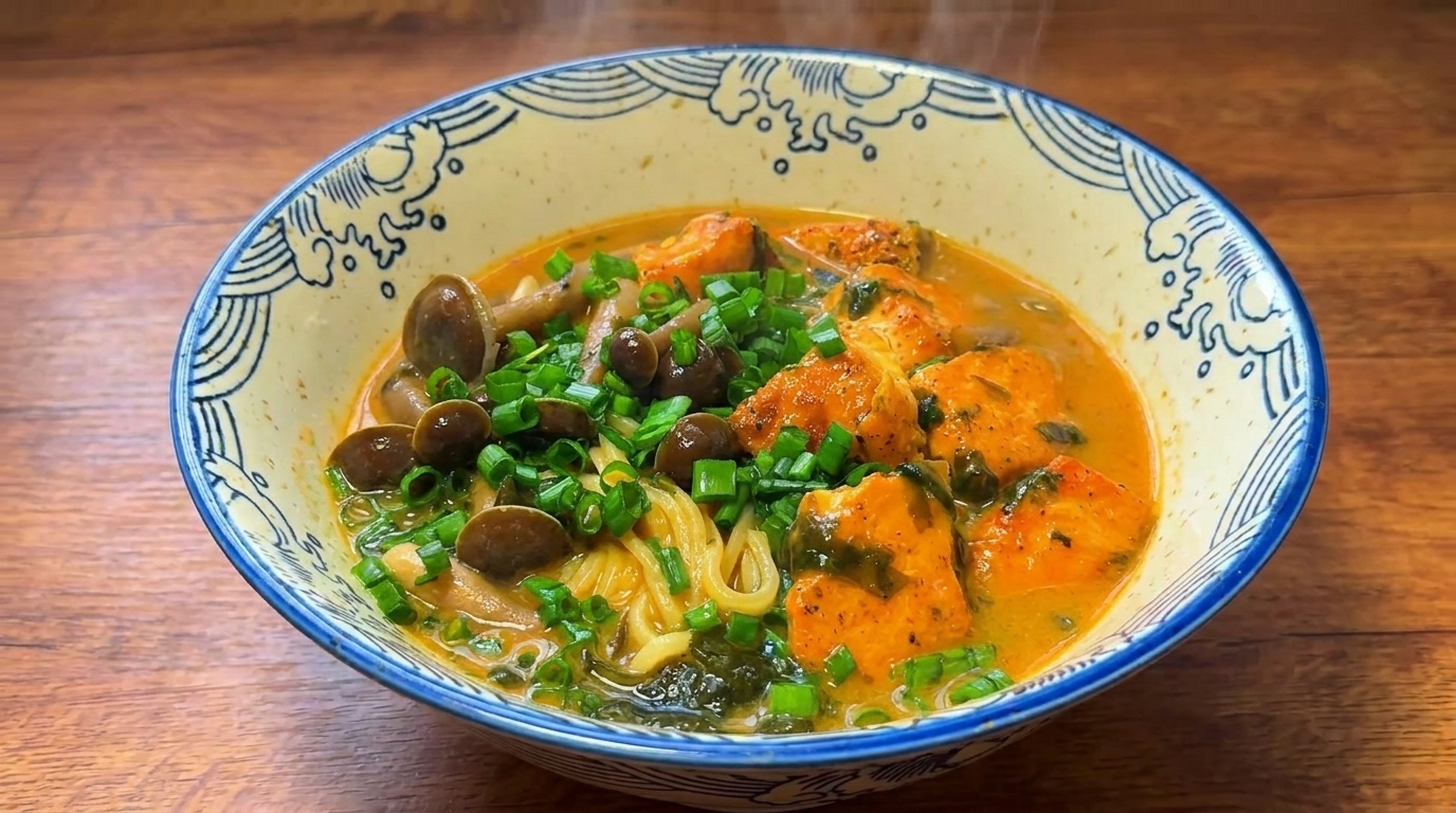 Pikantny Miso Ramen z Łososiem