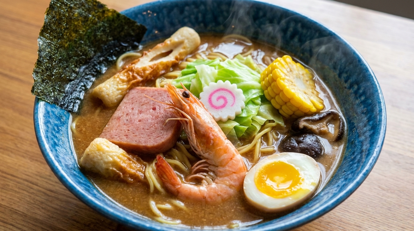 Klasyczny Ramen Miso z Krewetkami i Szynką
