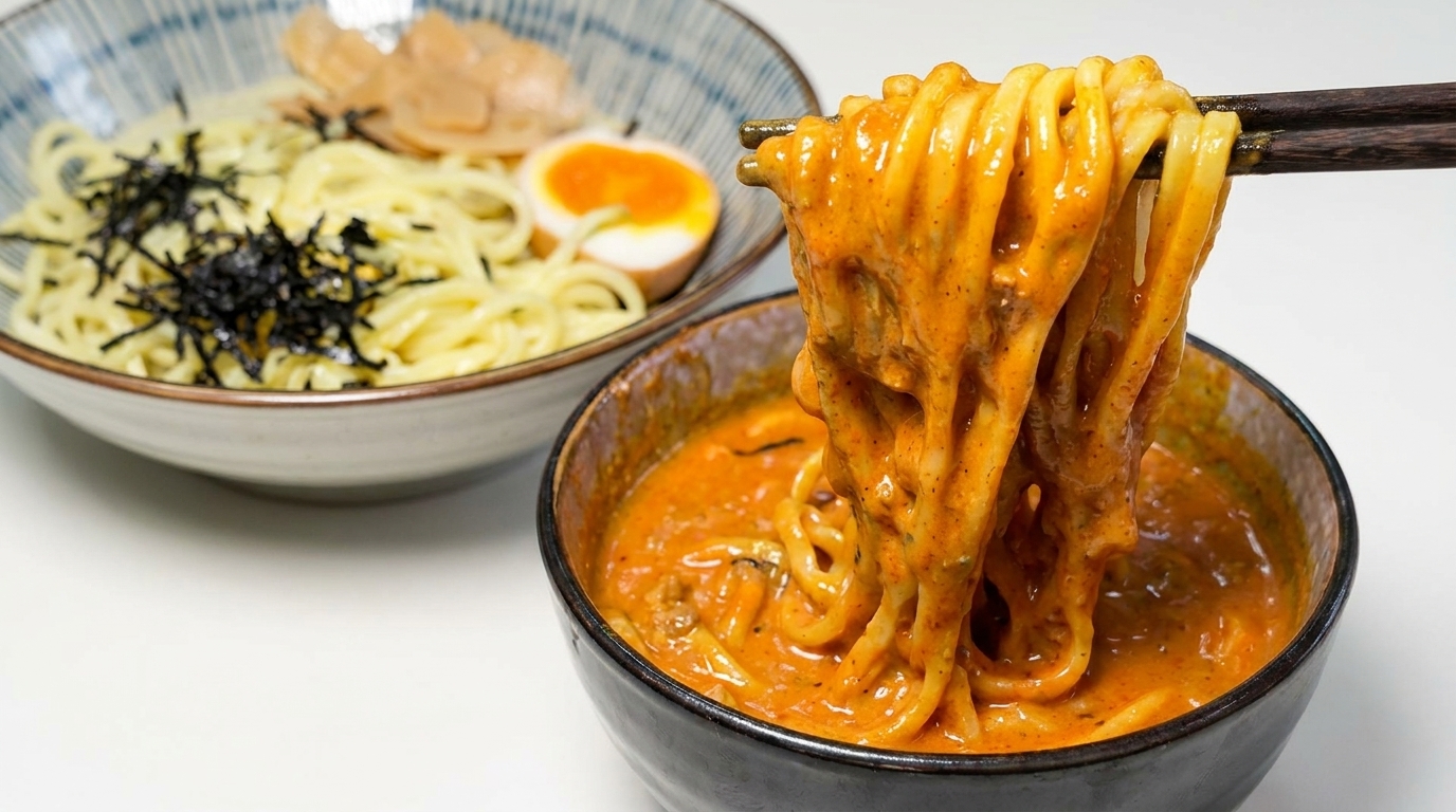Kremowy makaron z wołowiną i sosem curry shacha