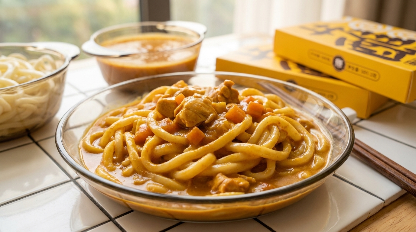 Szybki makaron w serowo-kurczakowym sosie curry