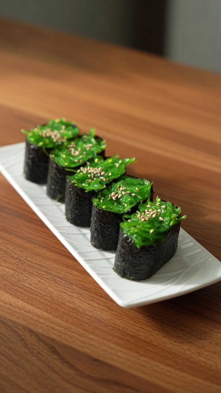 Sushi z sałatką z wodorostów (Wakame Gunkan Maki)