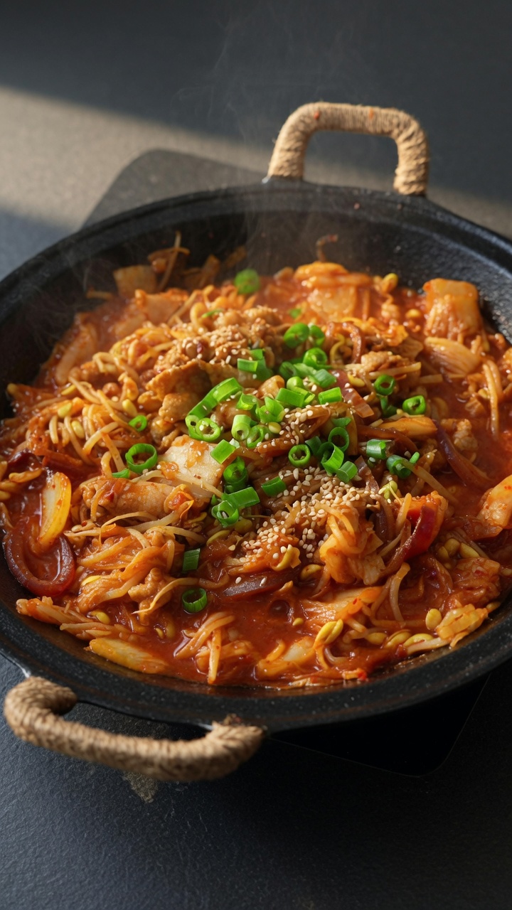 Pikantna koreańska stir-fry z boczku z kimchi