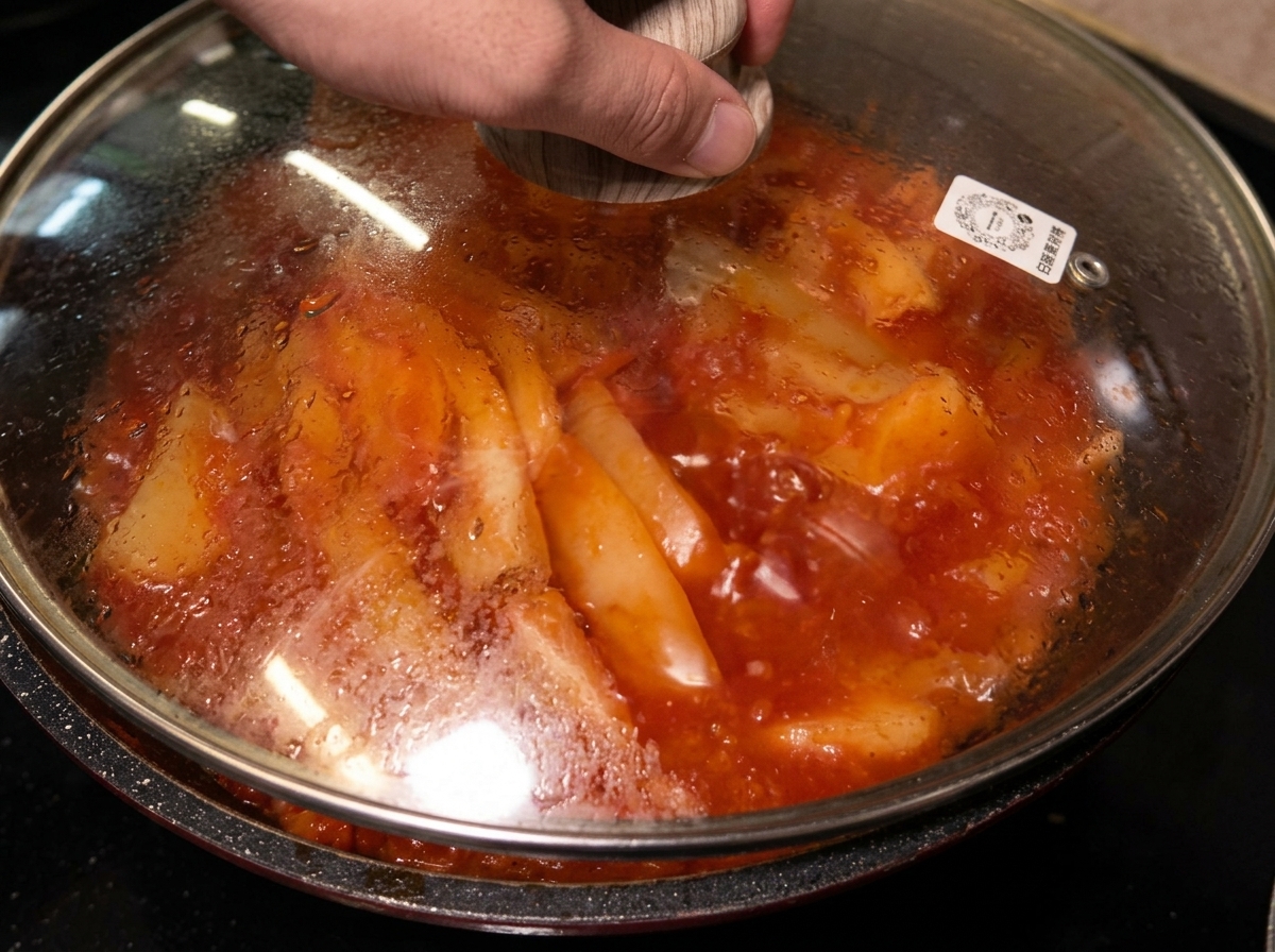 Szklana pokrywka kładziona na garnku.