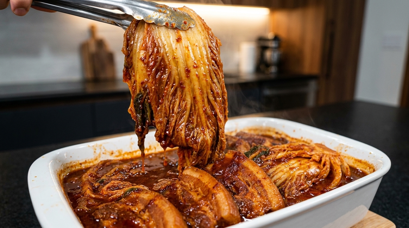 Autentyczny koreański duszony boczek z kimchi (Kimchi Jjim)