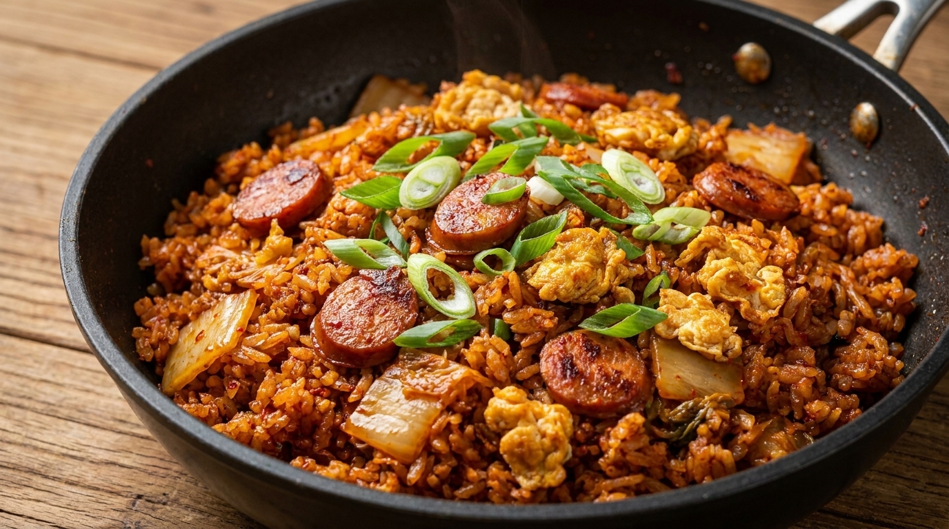 Koreański smażony ryż z kimchi w stylu „boyfriend-style”