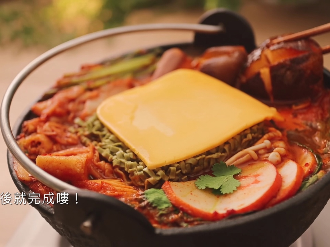 Pasta chili mieszana z aromatycznym wywarem w garnku.
