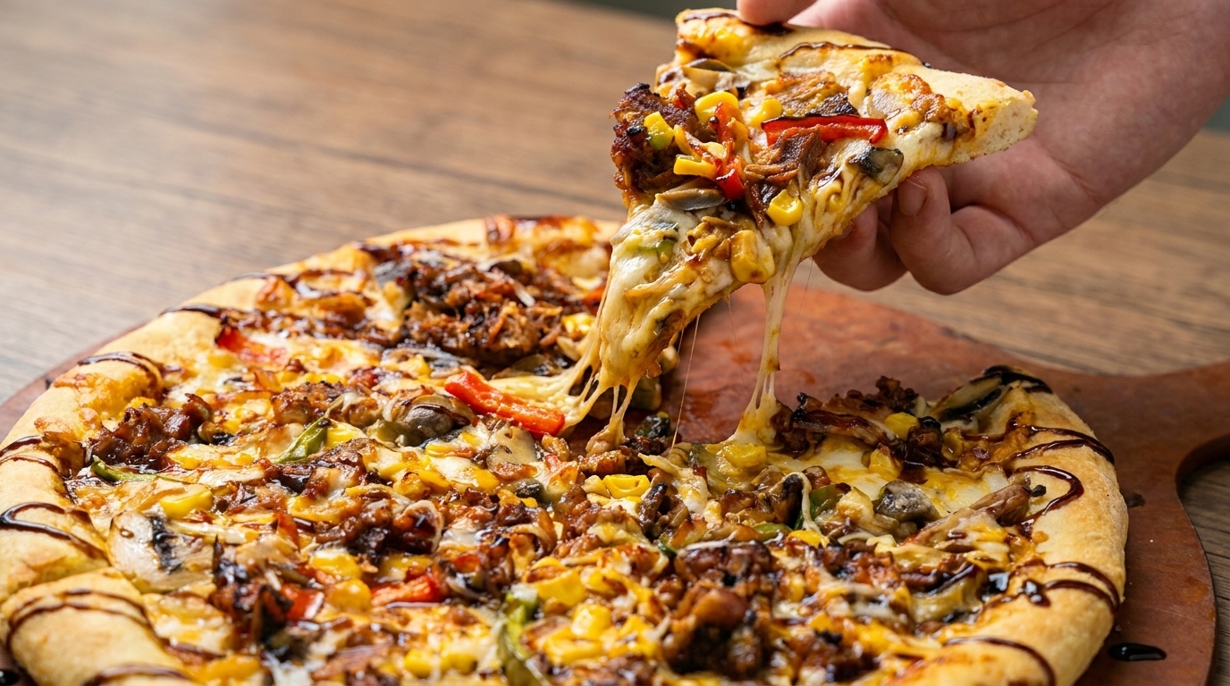 Pizza z wędzonym szarpanym mięsem wieprzowym