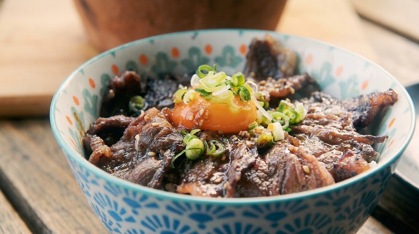 Japońska miska ryżu Yakiniku (Yakiniku Don)