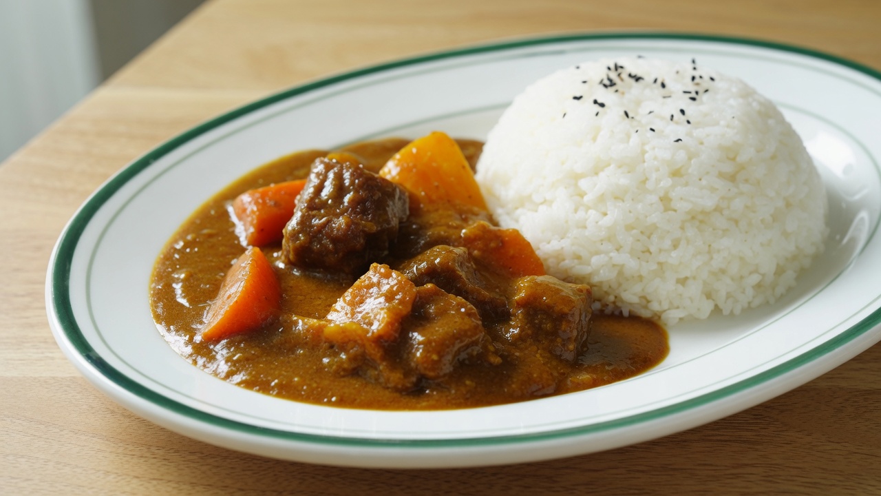 Bogate japońskie curry wołowe z ryżem w stylu z Osaki