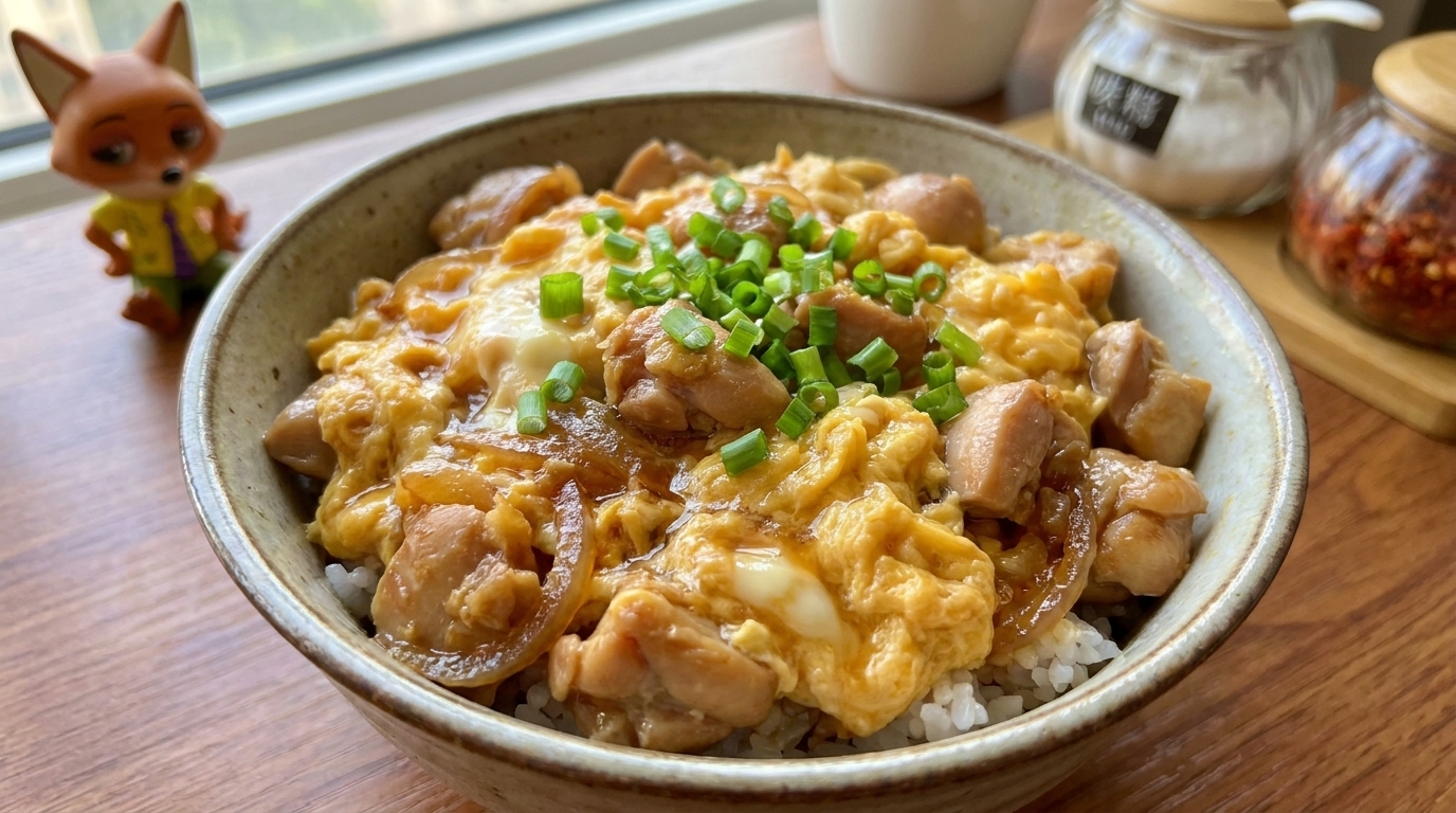 Klasyczna japońska miska ryżu z kurczakiem i jajkiem (Oyakodon)