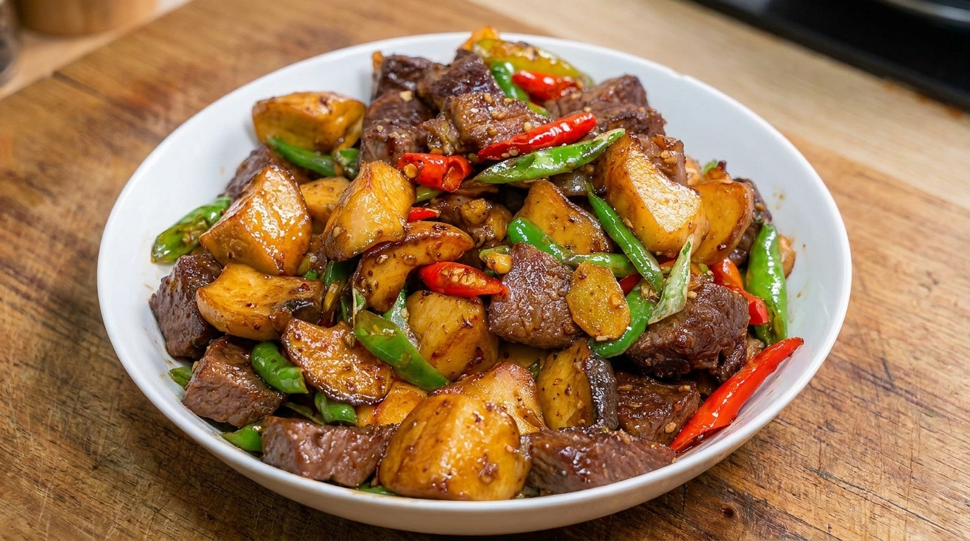Smażony stek z boczniakami mikołajkowymi i papryczkami chili