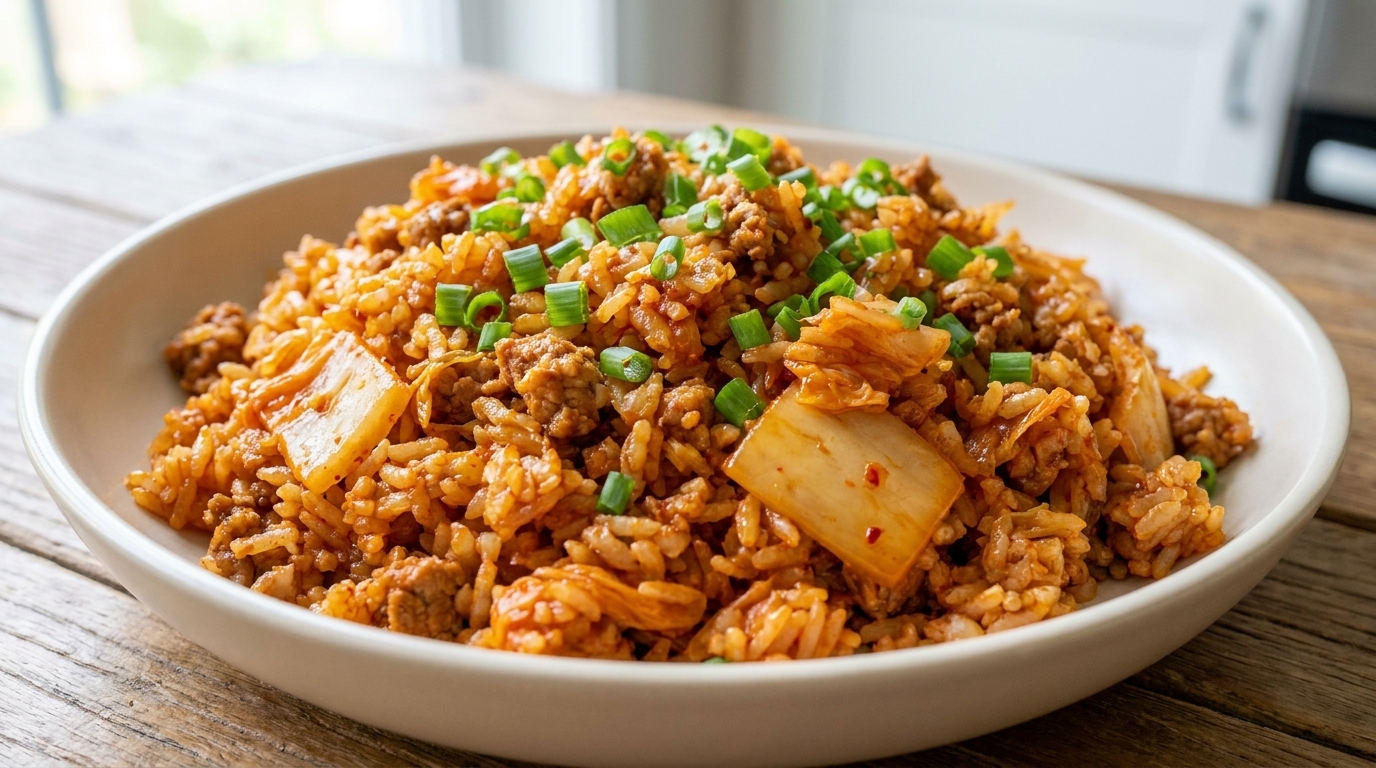 Smażony ryż z kimchi i wieprzowiną