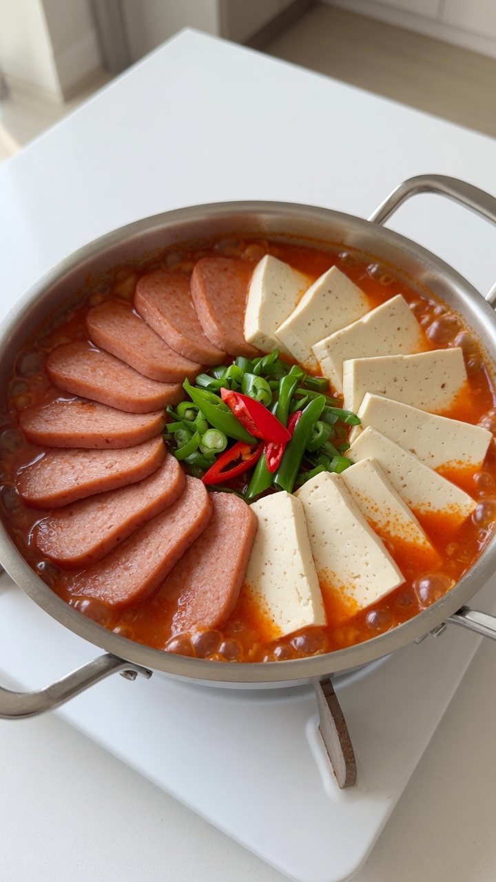 Koreański gulasz z tofu i mielonką (w stylu Budae Jjigae)