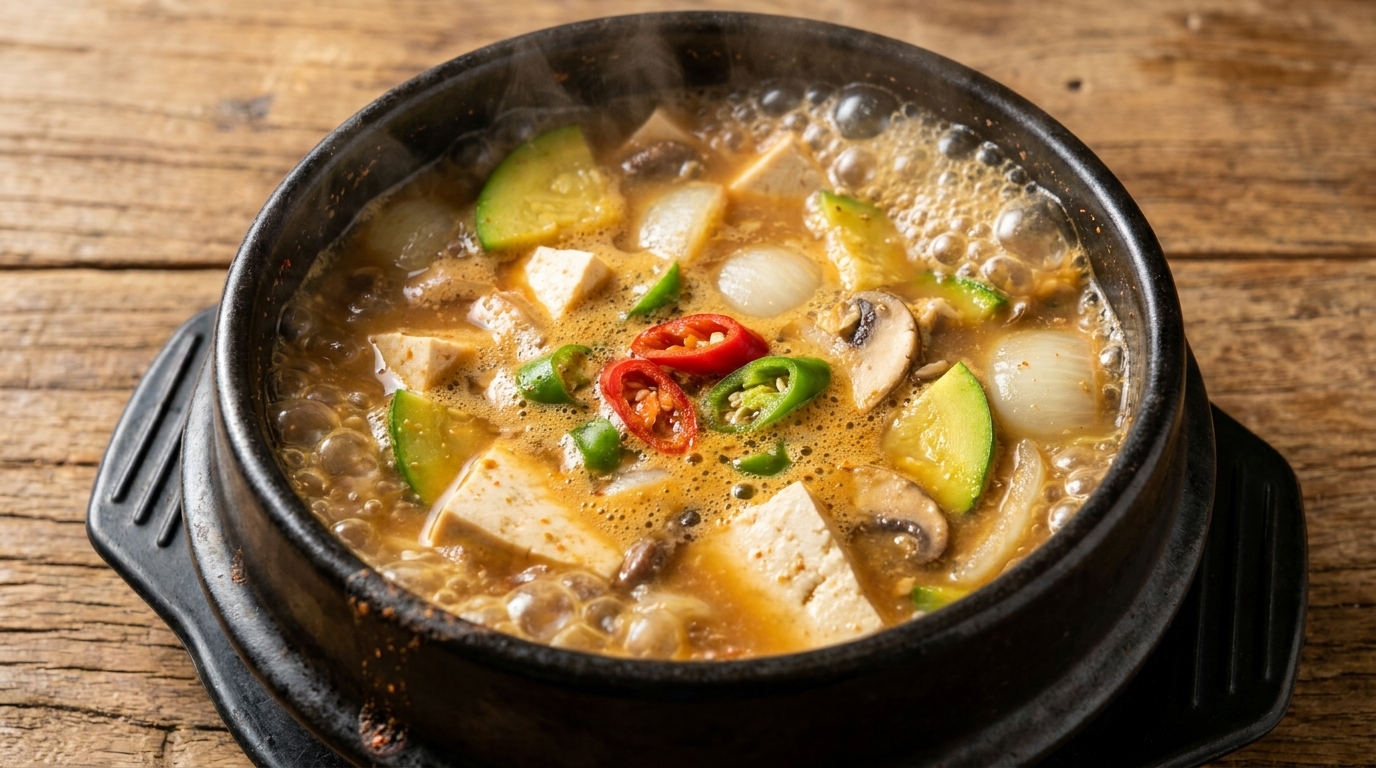 Autentyczne koreańskie gulasz z pasty sojowej (Doenjang Jjigae)