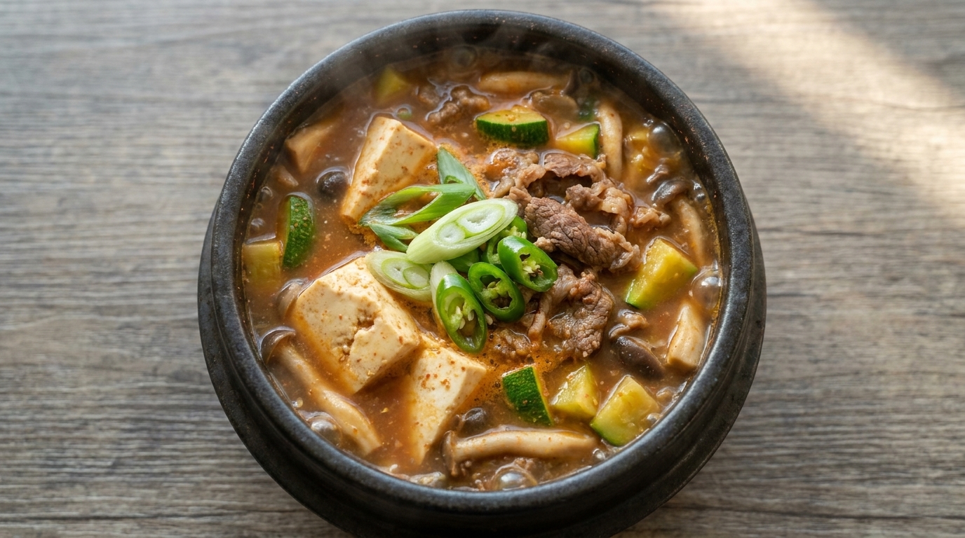 Autentyczne koreańskie Doenjang-jjigae (gulasz z pasty sojowej)