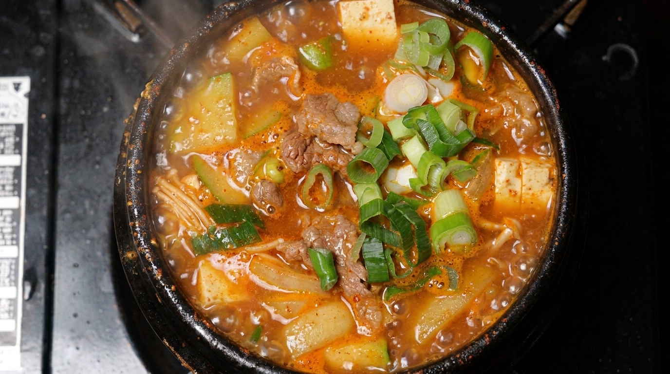 Koreański gulasz z mostkiem wołowym i pastą sojową (Doenjang-jjigae)