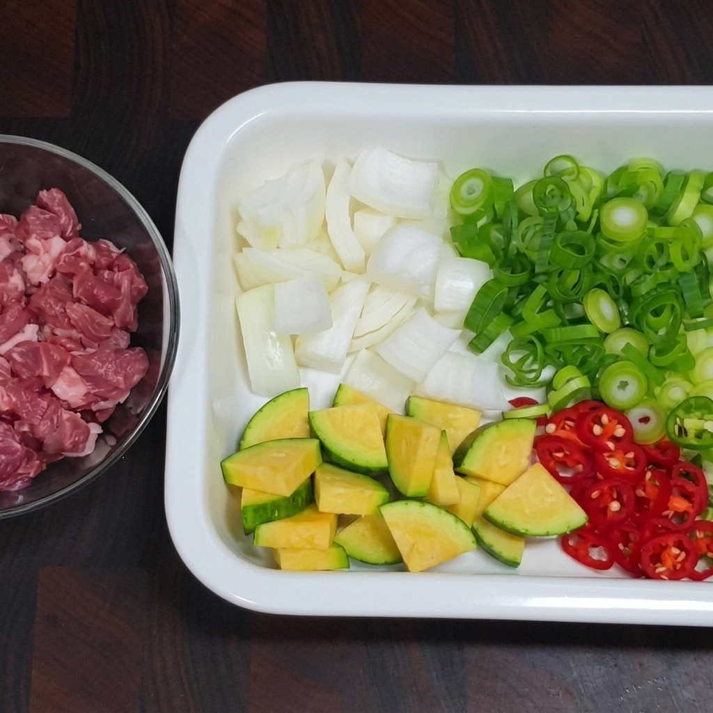 Pasta i proszek chili podsmażane z mieszanką oleju roślinnego i sezamowego na patelni.