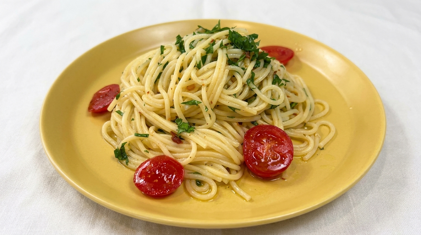 Klasyczne spaghetti czosnek, oliwa i natka pietruszki (Pasta Aglio e Olio)