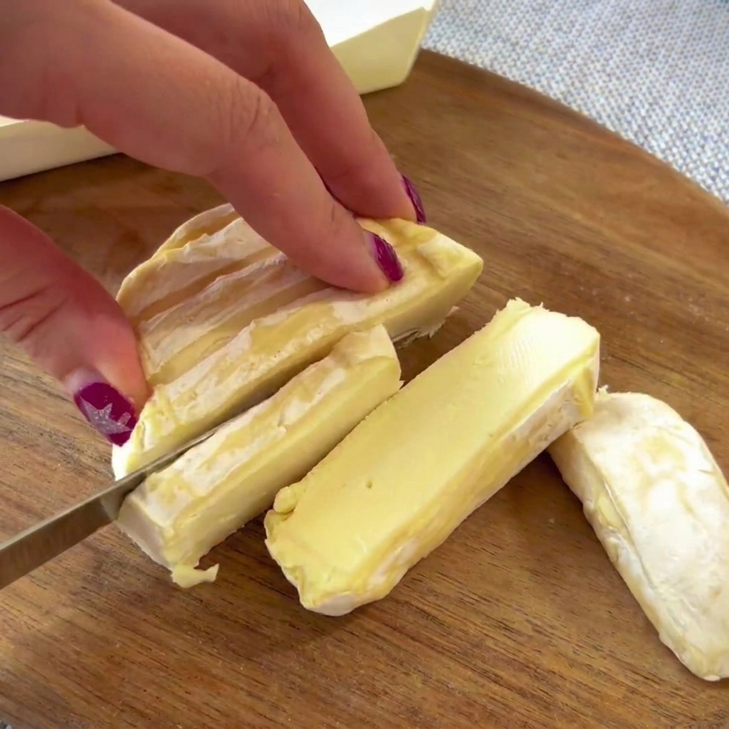 Grube plastry sera Taleggio układane na warstwie salami na pizzy.