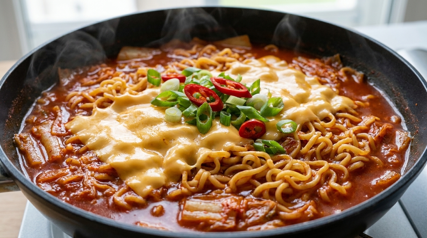 Koreański Serowy Ramen z Kimchi