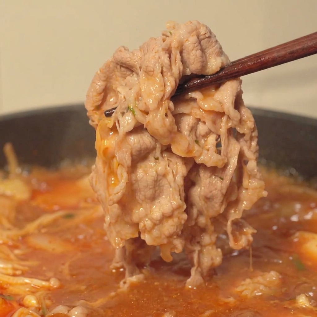 Makaron ramen podnoszony pałeczkami z bulionu.