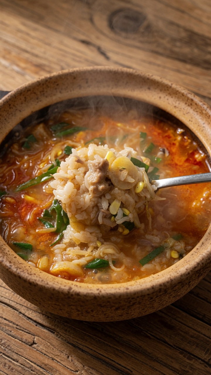Koreańska zupa z kości wieprzowych z ryżem (w stylu Dwaeji-gukbap)