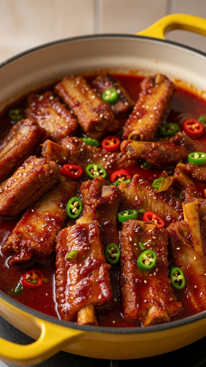 Koreańskie pikantne żeberka wieprzowe (Dwaeji Galbi-jjim)