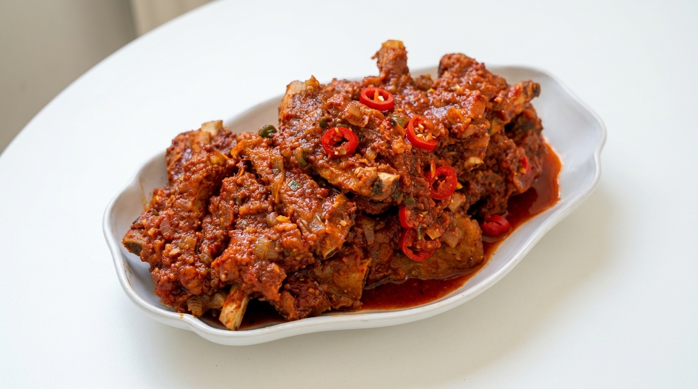 Koreańskie pikantne duszone żeberka wieprzowe (Dwaeji-galbi-jjim)