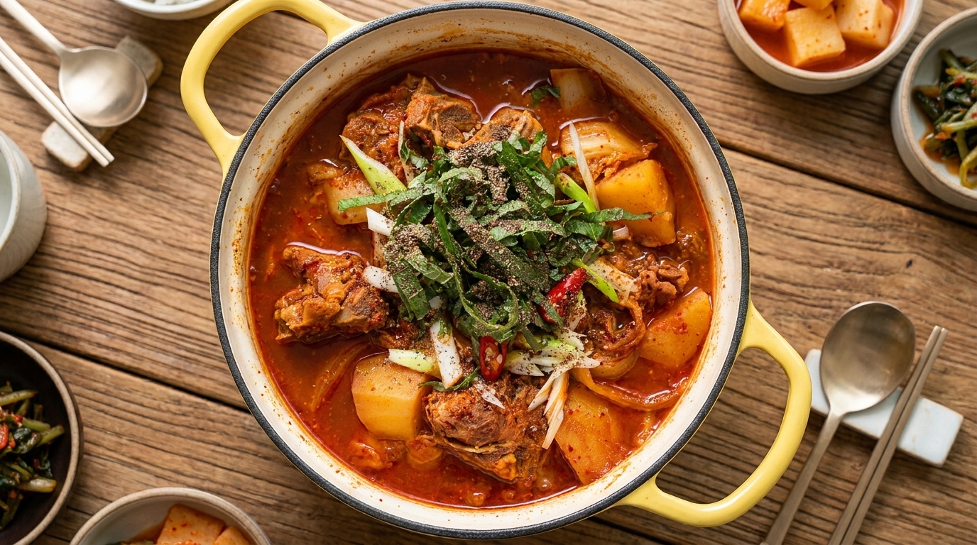 Pikantna koreańska zupa z kości wieprzowych (Gamjatang)