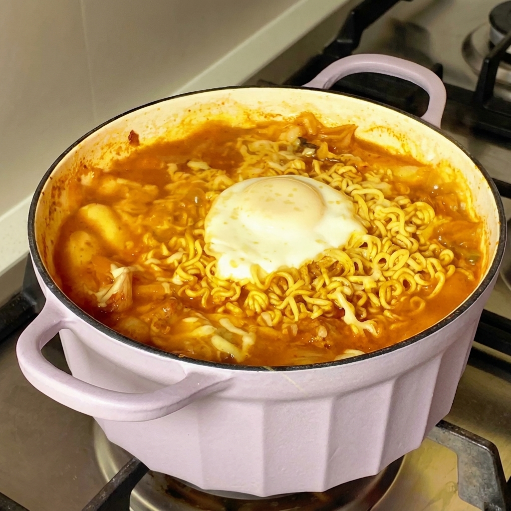Przyprawa do zupki instant oraz płatki chili wsypywane do miski z sosem.