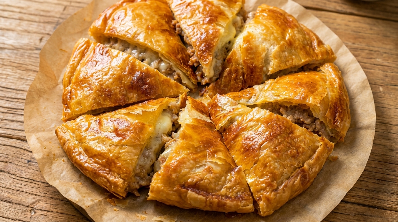 Placze z cebulka, miesem i serem z frytkownicy powietrznej
