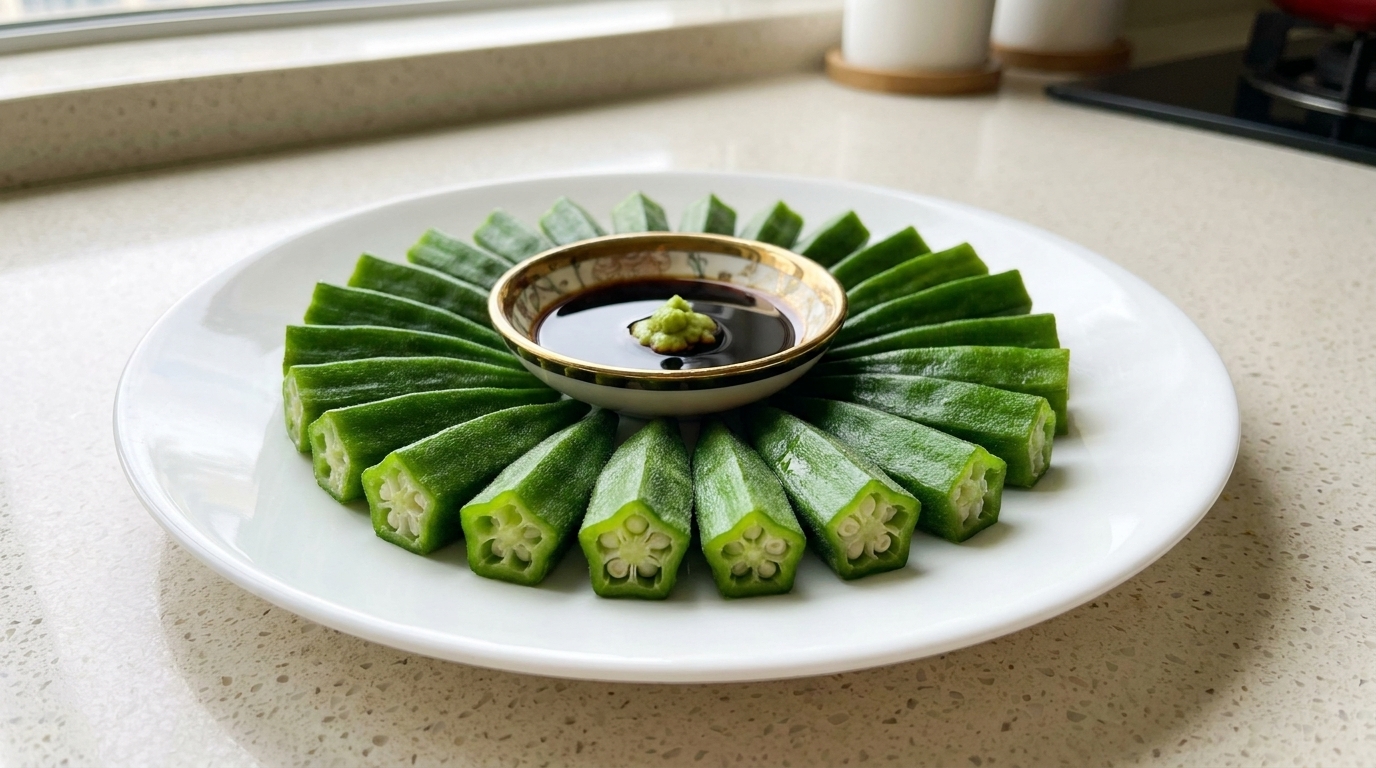 Blanszowana okra z sosem sojowym i wasabi