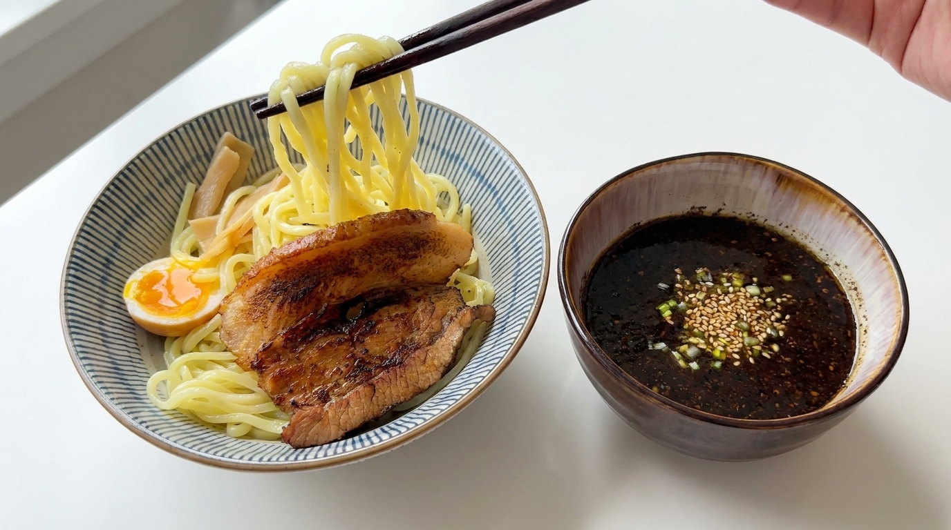 Japoński Tsukemen z Czarnym Olejem Czosnkowym
