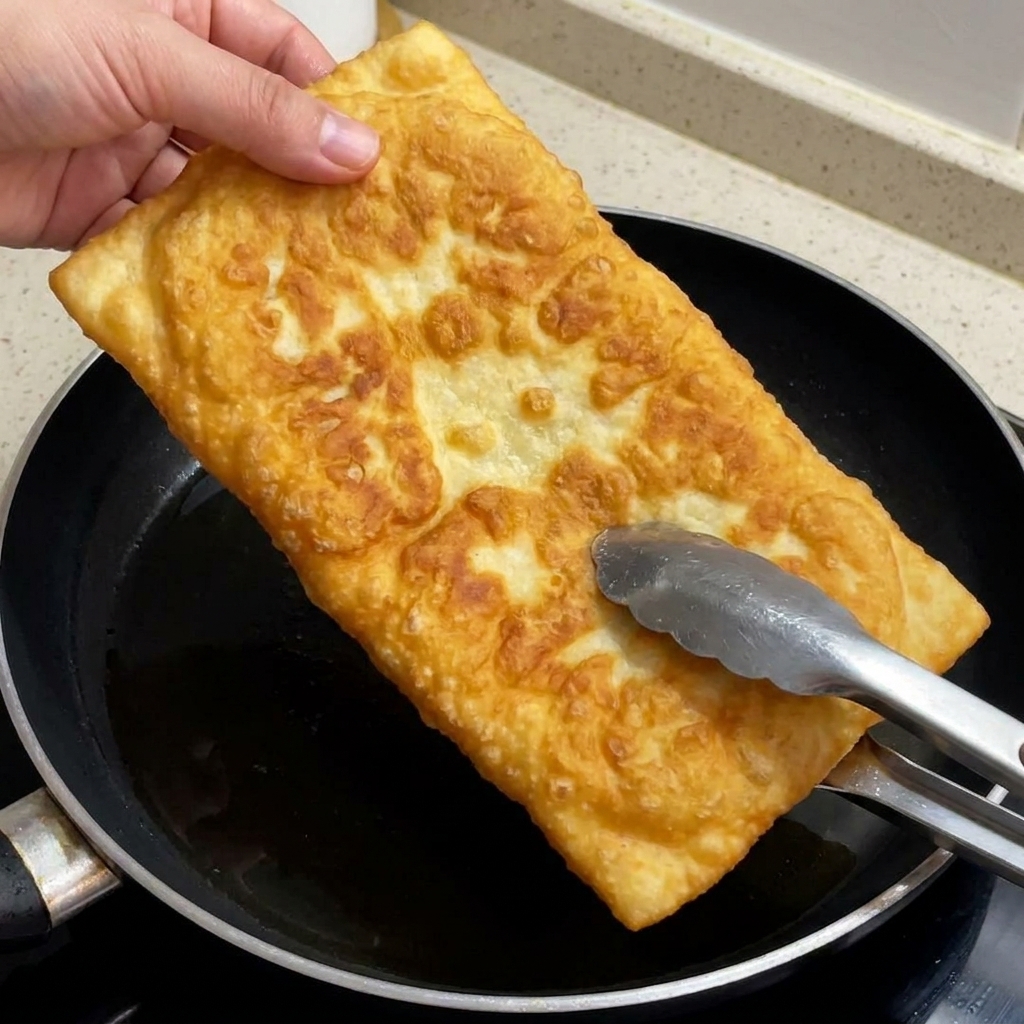 Złocista, opieczona ciabatta krojona za pomocą nożyczek kuchennych.