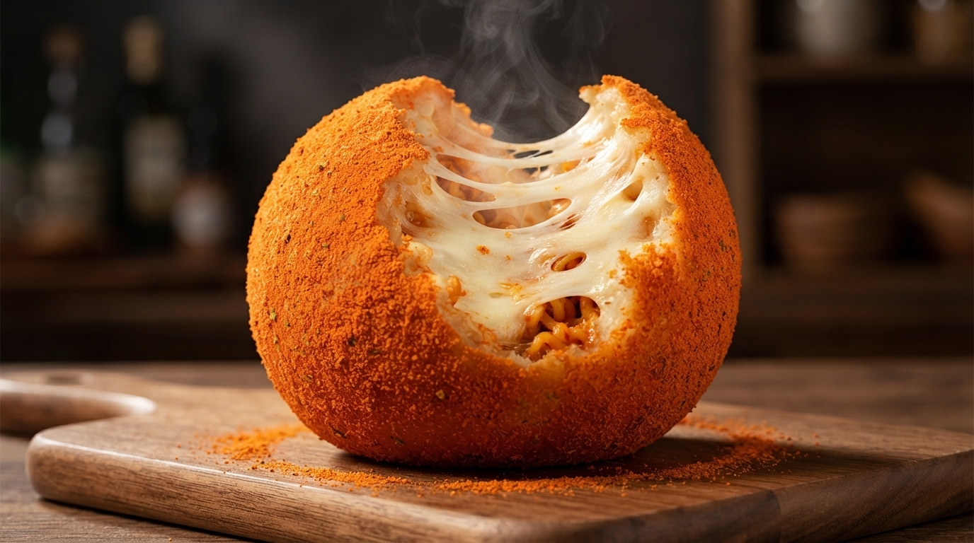Gigantyczna Pikantna Kuleczka Serowa z Makaronem i Kurczakiem