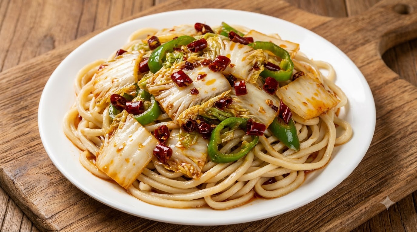 Pikantne Chińskie Makarony Mieszane z Kapustą (Styl Laanxi)