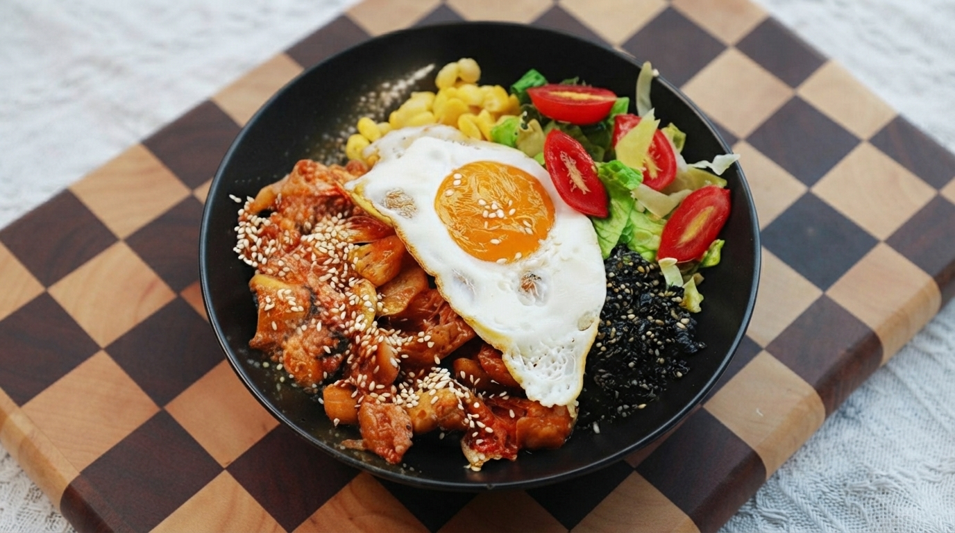 Koreańskie Bibimbap z Kurczakiem i Kimchi