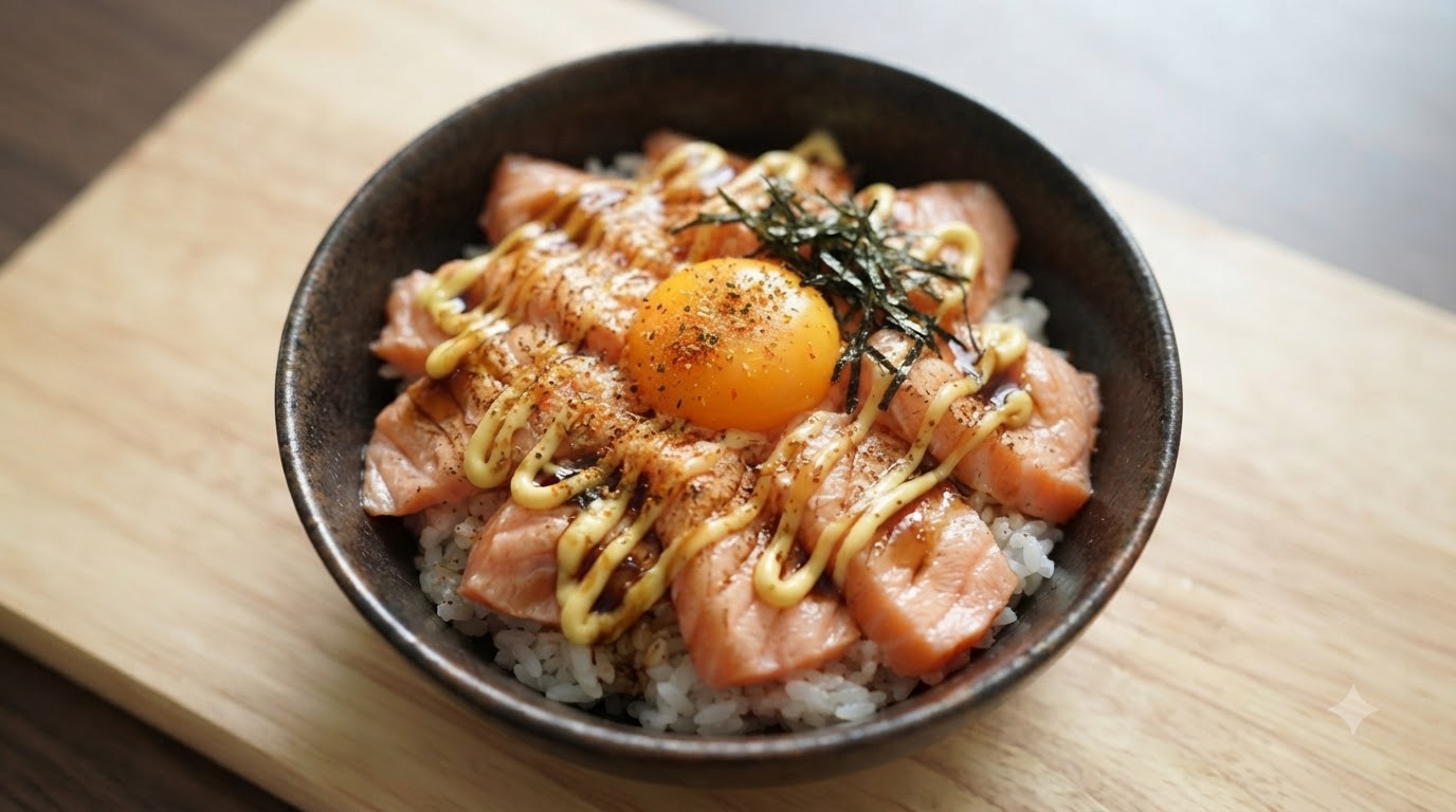 Marynowany i Opiekany Łosoś Donburi (Aburi Sake Don)