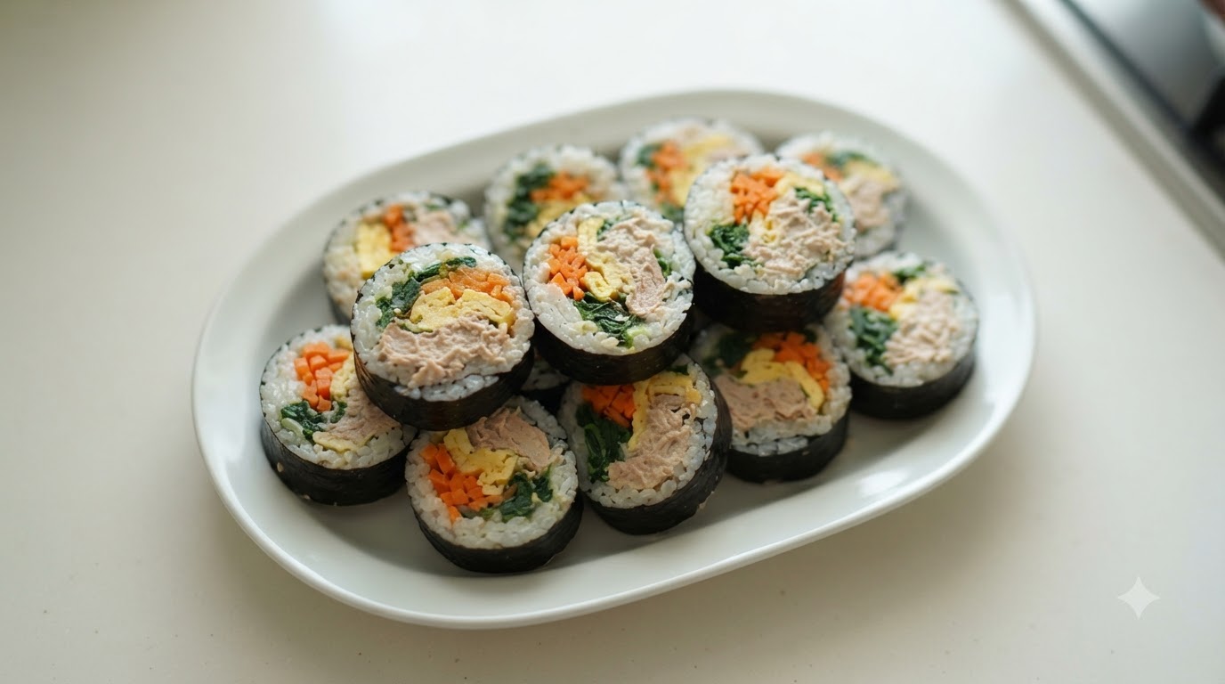 Klasyczny Tuńczyk Gimbap (Koreńskie Rolki Ryżowe z Wodorostów)
