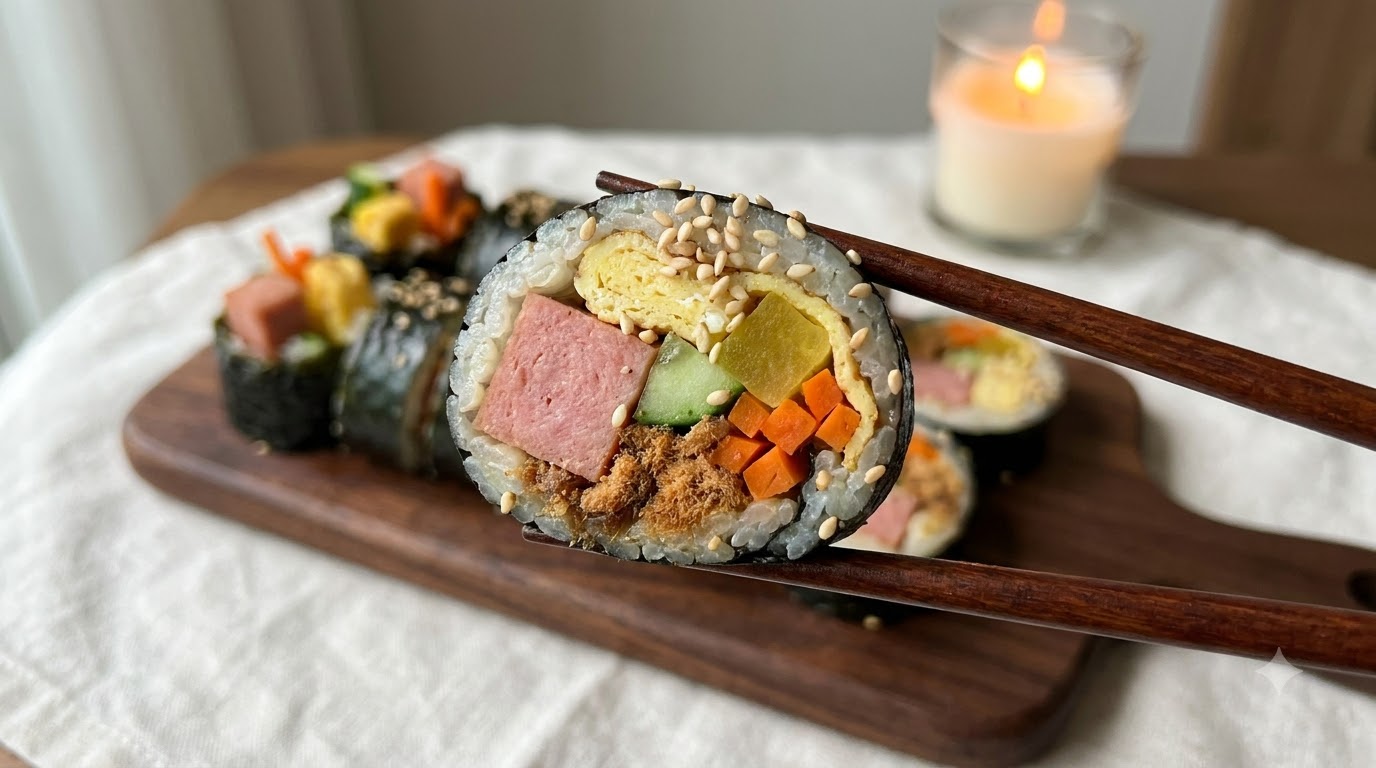 Klasyczna koreańska rolka ryżowa z wodorostami (Gimbap)