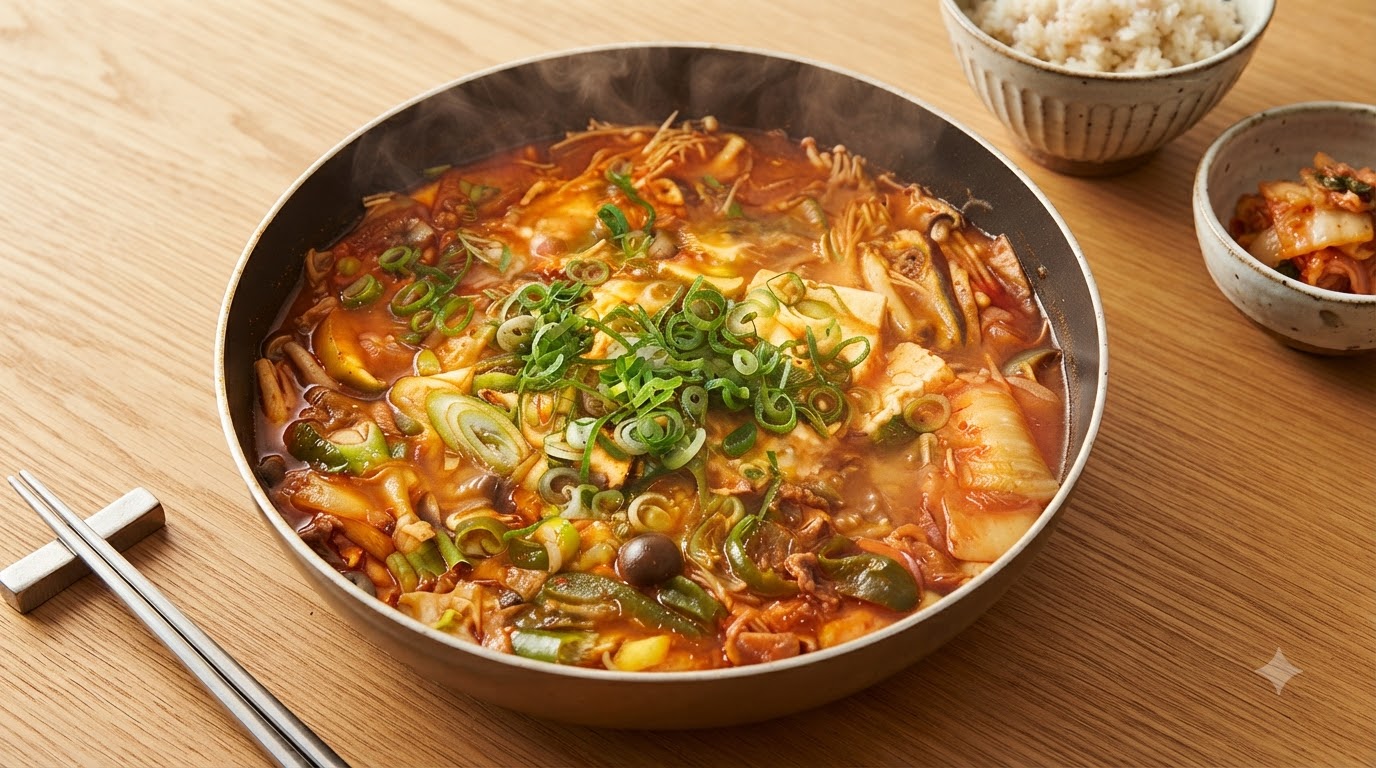 Koreańska pikantna zupa z kimchi i tofu (Kimchi-jjigae)